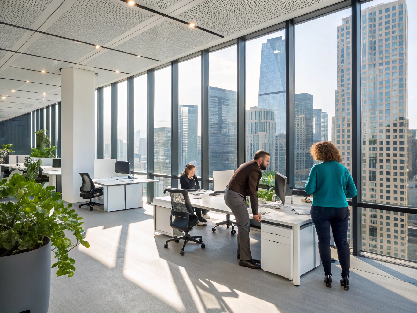 Professional collaboration in a bright office space